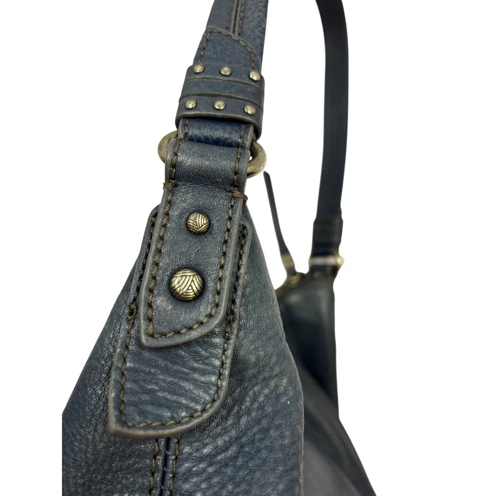 Vtg Sequioa‎ The Sak Navy Blue Pebbled Genuine Leather Hobo Shoulder Bag